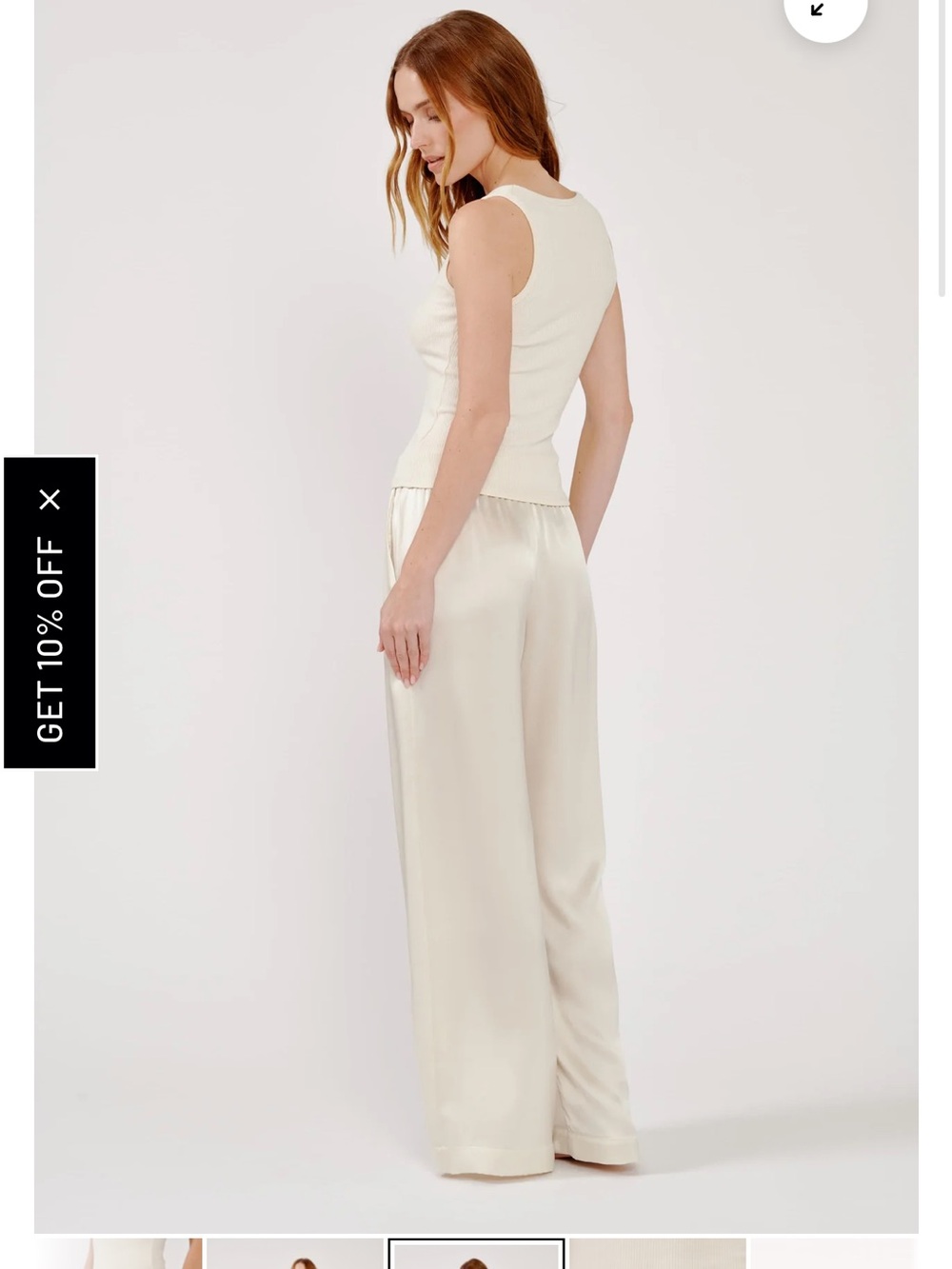Elegant Cream Satin Wide-Leg Pull-On Pants